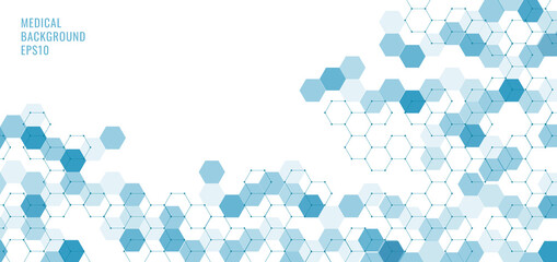 Wall Mural - Abstract technology or medical concept blue hexagons shape pattern on white background