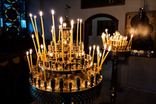 Burning Candles In Greek Church