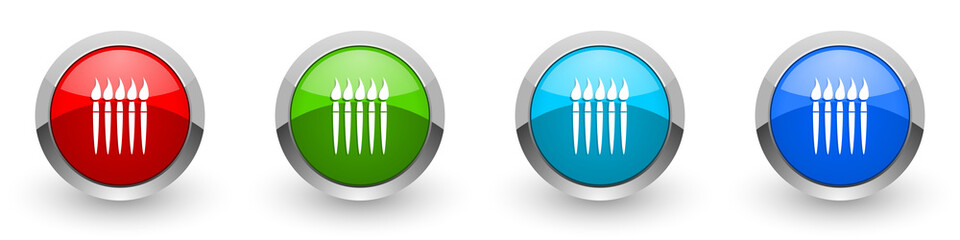 Leinwandbilder - Arts silver metallic glossy icons, paint concept set of modern design buttons for web, internet and mobile applications in four colors options isolated on white background