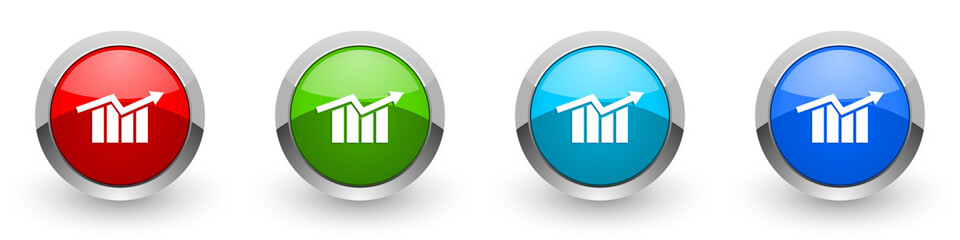 Fototapete - Graph silver metallic glossy icons, arrow, growth, business concept set of modern design buttons for web, internet and mobile applications in four colors options isolated on white background