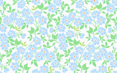 Cute floral pattern in the small flower. Seamless vector texture. Elegant template for fashion prints. Printing with small light blue flowers. White background.