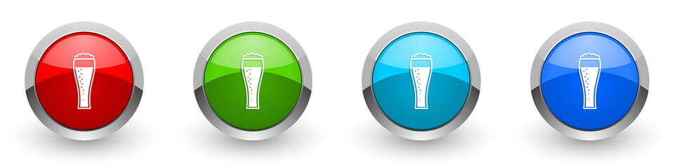 Aufkleber - Beer in glass silver metallic glossy icons, lager, drink concept set of modern design buttons for web, internet and mobile applications in four colors options isolated on white background