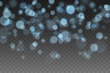 bokeh lights effect isolated on transparent background. vector christmas glowing blue overlay sparkl