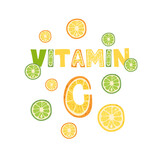 Fototapeta Łazienka - Vitamin C - lettering poster design. Vector illustration.