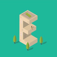 Poster - Isometric building with alphabet E