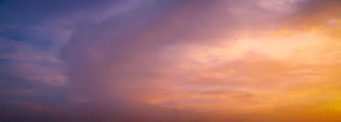 Wall Mural - Beautiful dark orange sky evening beauty and Clouds at sunset , Panoramic scene view . Natural background 