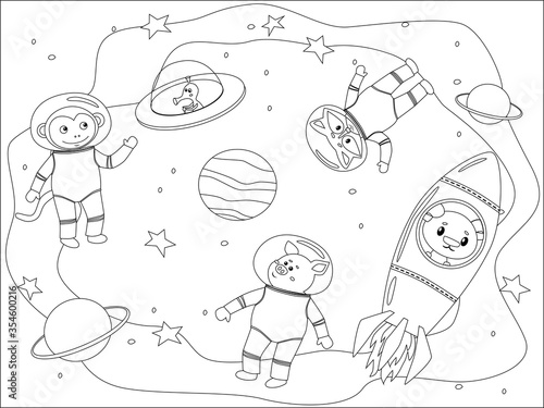 Fotografía Collection of space background set with astronaut, planet, moon, star, rocket