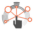 Interaction. The interaction icon in the form of circles. Hand finger presses the interaction button. Vector illustration.