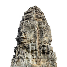Detail Of The Bayon Temple (a Khmer Temple At Angkor In Cambodia) Isolated On White Background