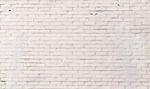 Brick Wall Painted White, Smooth Brick With Textured Mortar, Subtle Panoramic Background Pattern For Text, Horizontal Aspect