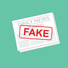 Newspaper With Fake News Stamp, Green Background