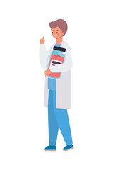 Wall Mural - Man doctor with uniform and medicine jar vector design