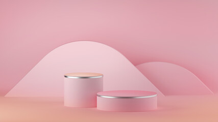 Wall Mural - 3d render, abstract pink modern minimal background. cylinder podium, vacant pedestal, empty stage, s