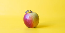 Fresh Red Yellow Apple Fruct Isolated On Yellow Background.