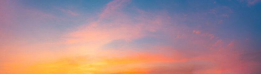Wall Mural - twilight panorama sky background with colorful cloud in dusk. panoramic image.