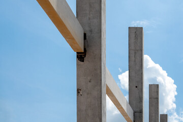 A concrete precast beam and column at construction site