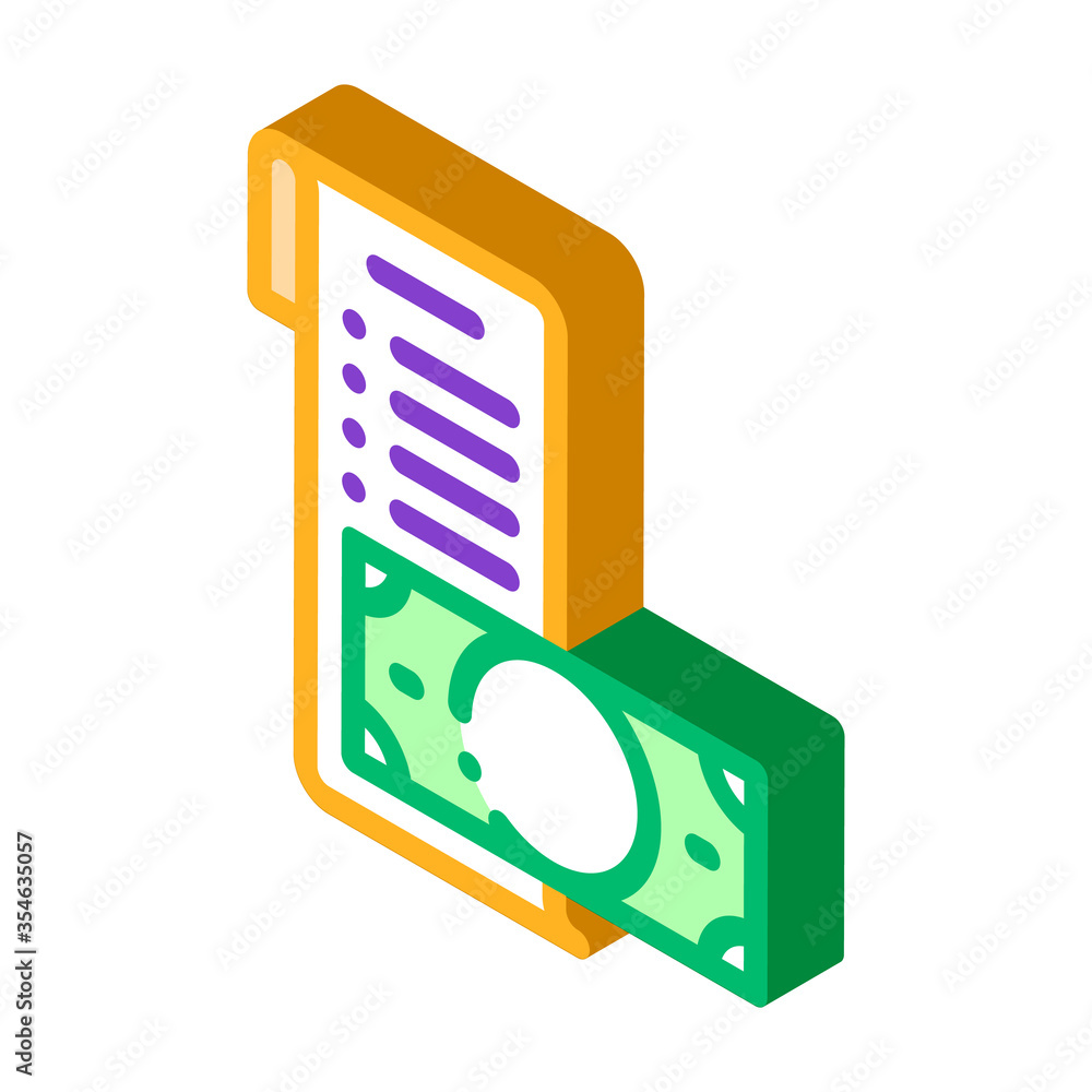 Invoice Check List And Money Dollar vector isometric sign. color ...