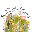 © Maria Starus - Cute cartoon birds singing and tweeting in bushes