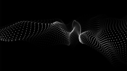 Digital dynamic wave of particles. Vector abstract black futuristic background. Big data visualization.