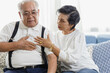 An elderly Asian man has chest pain. The old man has heart disease.