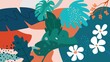 © andin - Contemporary hawaiian Collage floral seamless pattern. Modern exotic jungle fruits and plants illustration in vector.