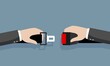 © andin - Seat Belt. Safety First concept. A man fasten buckle hands. Safety of movement on car, airplane. Vector illustration flat design.
