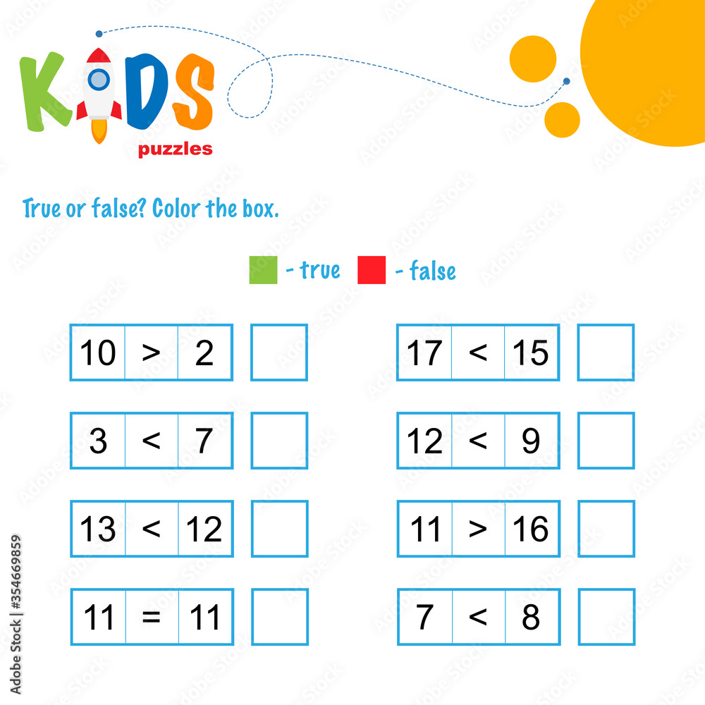 True False Comparing Numbers Worksheet Vector de Stock True or false math worksheet. Comparing numbers ...
