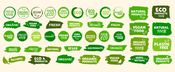 Wall Mural - Labels and emblems organic, natural, healthy food, fresh and vegetarian food