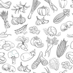 Outline hand drawn vegetable pattern flat style, thin  line