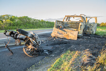 Truck And Motorcycle Crash Burned After Collision