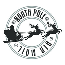 North Pole Mail Santa Claus Vector Stamp Round Design 