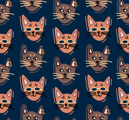 Naklejka na meble Cute cats heads seamless pattern. Scandinavian design. Funny trendy pet. Print for fabric, clothing, wrapping paper, etc.