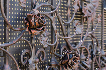 Decorative Metal Rose, Processing Of Metal Forged Gates In Dark Colors