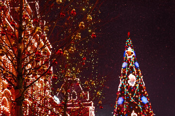 Wall Mural - Festive Christmas illumination and decorations on streets. The 19th of december 2018