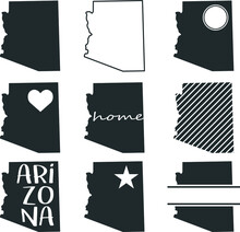 Arizona USA Map. Symbol Icon Set. Flat Vector Art Design. Clip Art Logo Collection.
