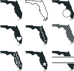 Florida USA Map. Symbol Icon Set. Flat Vector Art Design. Clip Art Logo Collection.