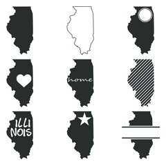 Illinois Map. Symbol Icon Set. Flat Vector Art Design. Clip Art Logo Collection.