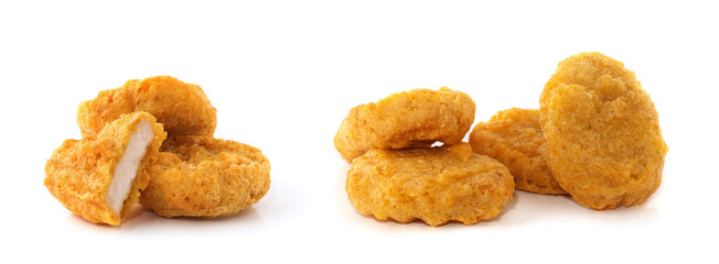 Wall Mural - Fried chicken nuggets isolated on white