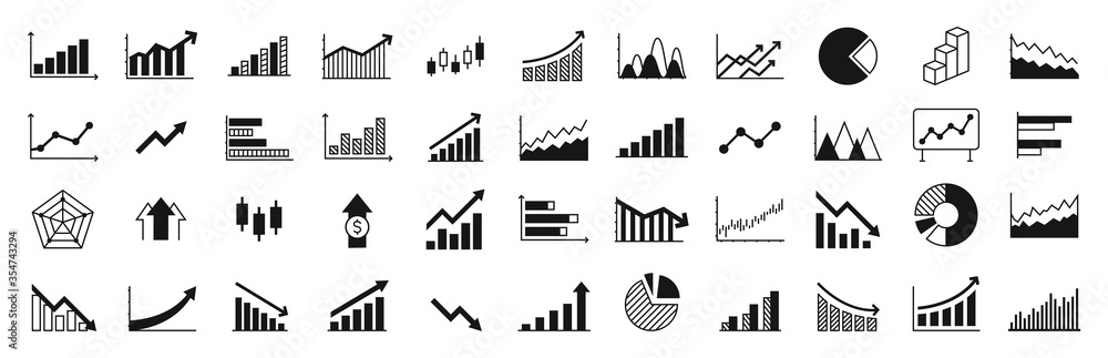 Graphs and charts templates. Big set business infographics. Statistic and data, information, economy. Financial chart. Vector illustration. - obrazy, fototapety, plakaty 