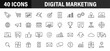 Set of 40 Digital Marketing web icons in line style. Social, networks, feedback, communication, marketing, ecommerce. Vector illustration.