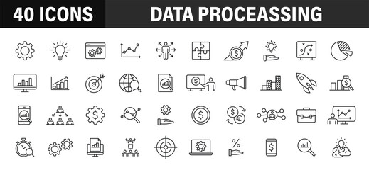 Wall Mural - set of 40 data proceassing web icons in line style. graphic, analytics, statistic, network, diagrams