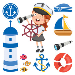 Wall Mural - Cute Little Children In Sailor Uniform