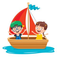 Wall Mural - Cute Little Children On Boat