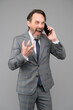 © be free - Bad news. angry ceo shouting on colleague. ceo in office jacket talk on smartphone. mature businessman answer email. professional business man in formal suit. confident male use mobile phone