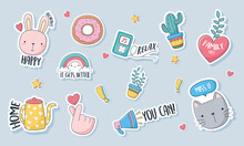 Cute Stuff For Cards Stickers Or Patches Decoration Cartoon Set Icons