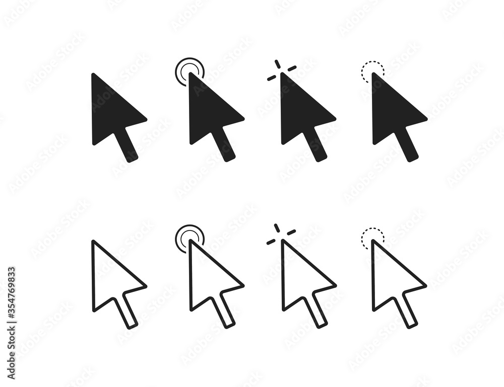 Click cursor arrow icon. Vector mouse pointer symbol in simple flat ...