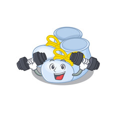 Poster - Baby boy boots mascot design feels happy lift up barbells during exercise