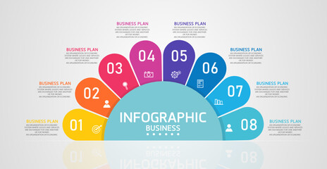 infographic can be used for process, presentations, layout, banner,info graph there are 8 steps or l