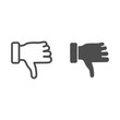 Dislike gesture line and solid icon, gestures concept, Thumbs down finger sign on white background, unlike gesture icon in outline style for mobile concept and web design. Vector graphics.