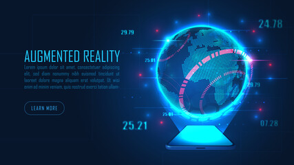 World augmented reality from smartphone in futuristic concept with texts , Vector illustrator